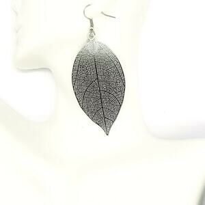 Silver-Tone Laser Cut Leaf Dangle Earrings